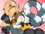 anthro big_breasts big_butt black_nose blush blush_lines breasts brown_body brown_fur brown_inner_ear butt canid canine canis cleavage cleavage_overflow clothed clothing cute_fangs denizen1414 duo eyelashes eyes_closed face_on_chest facial_markings fangs female fur grey_body grey_fur hair hair_over_eye head_markings head_on_chest hi_res idw_publishing lemur mammal markings motion_lines onomatopoeia ponytail primate sega sonic_the_hedgehog_(comics) sonic_the_hedgehog_(idw) sonic_the_hedgehog_(series) sound_effects strepsirrhine tan_body tan_ears tan_fur tan_hair tangle_the_lemur tapping_foot teeth teeth_showing text tied_hair topwear tube_top whisper_the_wolf wolf