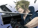  blonde_hair cloud_strife er-mint feathers final_fantasy final_fantasy_vii final_fantasy_vii_advent_children fusion_swords gloves huge_weapon male_focus solo sword weapon 