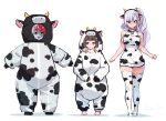  3girls :d alternate_costume animal_costume animal_ears animal_print anya_melfissa barefoot blonde_hair blue_eyes blush breasts brown_hair colored_skin colored_tips cow_costume cow_ears cow_horns cow_print cow_print_thighhighs fian_f.n full_body grey_hair grey_skin heterochromia hololive hololive_indonesia holoro horns kureiji_ollie large_breasts long_hair multicolored_hair multiple_girls patchwork_skin pavolia_reine pink_hair ponytail print_thighhighs purple_eyes red_eyes red_hair sideboob simple_background smile standing swept_bangs thighhighs two-tone_hair virtual_youtuber white_background yellow_eyes zettai_ryouiki 