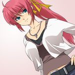  blue_eyes casual jewelry lyrical_nanoha mahou_shoujo_lyrical_nanoha mahou_shoujo_lyrical_nanoha_a's necklace non-web_source ponytail red_hair signum solo 