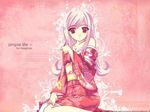  breasts cleavage hair_ornament hair_pin hairpin japanese_clothes kimono kneeling long_hair pink_hair red_eyes 