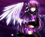  angel collar hair_ribbon kneeling long_hair purple_eyes purple_hair ribbon violet_eyes wings 