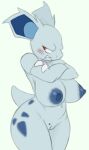 anthro big_breasts big_ears blush breasts claws crossed_arms fangs female generation_1_pokemon genitals jizzus lilly_(jizzus) markings mole_(marking) navel nidorina nintendo pokemon pokemon_(species) pussy red_eyes solo teeth