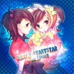  bonnet brown_hair dress face futami_ami futami_mami idolmaster idolmaster_(classic) idolmaster_1 lowres multiple_girls nogoodlife siblings side_ponytail twins 