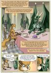 5_fingers anthro blue_eyes canid canine chair comic dragon duo eating english_text farin fingers food fox fruit furniture geminisaint grape hi_res male mammal muscular muscular_anthro mythological_creature mythological_scalie mythology on_chair plant scalie sekk&#039;ral sitting sitting_on_chair slim_male snout speech_bubble table talking_to_another text wings