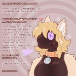1:1 2024 anthro bangs bella_(jintally) blonde_hair breasts canid canine canis clothed clothing collar colored countershading dialogue domestic_dog drone english_text female fur gas gas_mask gynomorph_(lore) hair heart_symbol hypnovember jintally latex latex_clothing mammal mask offscreen_character side_bangs solo tan_body tan_fur text trans_(lore) trans_woman_(lore) white_body white_countershading