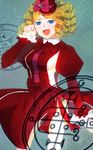  bad_id bad_pixiv_id blonde_hair blue_eyes bow breasts dress drill_hair frills gaap hat large_breasts legs ribbon sideboob solo ta_(gar) thighs umineko_no_naku_koro_ni 