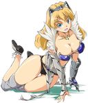  blonde_hair blue_eyes breasts cleavage elina face gauntlets large_breasts long_hair queen's_blade solo torn_clothes umanosuke 