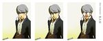  blush eeteru embarrassed evil_smile expressions funny_glasses gakuran glasses grey_eyes grey_hair male_focus md5_mismatch narukami_yuu official_style persona persona_4 school_uniform shadow_(persona) smile yellow_eyes 