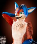3d_(artwork) anthro blue_body blue_fur blue_hair bright_background c4d chest_fur cinema_4d_(artwork) daytia detailed detailed_fur digital_media_(artwork) fluffy fur green_eyes hair heterochromia hi_res long_hair multicolored_body multicolored_fur orange_body orange_fur portrait pose posed red_body red_fur rexouium shaded simple_background soft_shading solo white_body white_fur