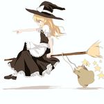  blonde_hair broom broom_riding dress flying hat kirisame_marisa mieharu solo star touhou witch_hat 
