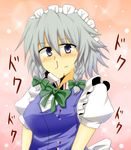  bad_id bad_pixiv_id blood blue_eyes blush braid hairband izayoi_sakuya nosebleed short_hair silver_hair solo touhou twin_braids wedge 