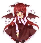  bat_wings head_wings koakuma long_hair mata pantyhose red_eyes red_hair solo touhou wings 