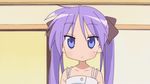  animated animated_gif blue_eyes grin hiiragi_kagami long_hair lowres lucky_star purple_hair ribbon smile solo twintails you_gonna_get_raped 
