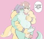 absurd_res alligator alligatorid anthro balls blue_balls blush bodily_fluids bowser butt crocodile crocodilian cum digital_media_(artwork) dominant dragon duo english_text erection femboy genital_fluids genitals giga_m hair hi_res horn humanoid koopa koopaling male male/male mario_bros muscular mythological_creature mythological_scalie mythology nervous nervous_smile nintendo nude overweight penile penis reptile scalie sex shell simple_background size_difference spikes stroking_penis tail teasing text turtle