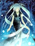  china_dress chinadress chinese_clothes dress eyes_closed green_hair hair_ribbon long_hair nighttime ribbon 