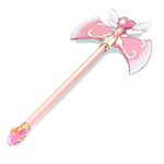  axe heart no_humans original parody pink simple_background sketch still_life wand weapon white_background wings 