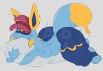 anthro aquatic_gastropod baseball_cap big_butt blue_body blue_skin body_pillow bottom_heavy butt clothing femboy floppy_ears gastropod grey_background grinding half-closed_eyes hat hat_only headgear headgear_only headwear headwear_only hi_res huge_butt male marine markings masturbation mollusk mostly_nude narrowed_eyes nudibranch nue_(bukkbuggy) pear-shaped_figure pillow pillow_humping rhinophores sea_slug simple_background slug solo thick_thighs wide_hips yellow_markings zawwmbie