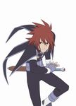  brown_eyes brown_hair fingerless_gloves gloves kratos_aurion male_focus official_art ready_to_draw sheath sheathed solo sword tales_of_(series) tales_of_symphonia weapon 