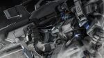  aeug artist_request beam_cannon blue_eyes cable copyright_logo fazz_(gundam) glowing glowing_eyes gundam gundam_battle_operation_2 gundam_sentinel machinery mecha mecha_focus mobile_suit official_art realistic robot science_fiction shoulder_cannon smoke sunrise_(company) v-fin 