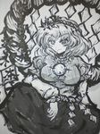  archienemy bad_id bad_pixiv_id greyscale hairband mirror monochrome rope shide shimenawa short_hair solo touhou traditional_media yasaka_kanako 