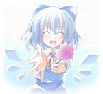  blue_hair blush cirno flower happy kibushi short_hair solo touhou wings 