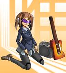  amplifier android brown_eyes brown_hair guitar head_mounted_display highres hirasawa_yui instrument k-on! mechanization pantyhose robot_joints school_uniform seena short_hair skirt smile solo visor 