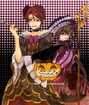  bad_id bad_pixiv_id beatrice beatrice_(cosplay) blue_eyes bow brown_hair choker cosplay crossdressing dress elbow_gloves eva_beatrice eva_beatrice_(cosplay) fork frills gloves halloween happy_halloween hat higurashi_no_naku_koro_ni jack-o'-lantern kiseru maebara_keiichi male_focus maroyan multiple_boys otoko_no_ko pink_bow pipe pumpkin red_hair ribbon short_hair umineko_no_naku_koro_ni ushiromiya_battler watermark web_address 