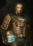  armor brown_hair dead_space face gun isaac_clarke male_focus power_suit realistic science_fiction solo weapon 