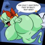 2024 absurd_res ambiguous_gender areola_outline big_breasts big_butt black_eyes black_text boo_(mario) bow_ribbon breasts butt dialogue duo english_text eyebrows eyes_closed eyeshadow female fingers ghost green_body green_butt green_hair hair hand_on_butt hi_res lady_bow looking_back luanctoons makeup mario_bros motion_lines mouth_closed nintendo nude open_mouth open_smile paper_mario question_mark rear_view sharp_teeth smile speech_bubble spirit teeth text tongue