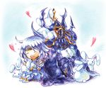  armor black_armor bunny cecil_harvey chibi dissidia_final_fantasy final_fantasy final_fantasy_iv golbeza heart kakuredo_ura lowres male_focus multiple_boys white_hair 