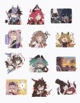 &gt;_&lt; 1other 3boys 6+girls :3 :o ? ^_^ anger_vein animal_ear_fluff animal_ears annoyed arknights ascalon_(arknights) ascot big_bob_(arknights) black_background black_cape black_gloves black_hairband black_jacket black_shirt blood blood_on_face blue_eyes blue_gloves blue_hair box brown_hair brown_hat brown_jacket cape cat_ears ceobe_(arknights) chair chibi closed_eyes commentary cupcake curtains dagger demon_girl demon_horns demon_tail dog_ears drone drooling ebenholz_(arknights) english_commentary evil_smile eyjafjalla_(arknights) eyjafjalla_the_hvit_aska_(arknights) finger_to_mouth fingerless_gloves food fork gloves goat_boy goat_ears goat_horns goldenglow_(arknights) gradient_eyes green_eyes grey_hair hairband hat head_wings heart highres ho&#039;olheyak_(arknights) holding holding_box holding_dagger holding_food holding_fork holding_knife holding_smoking_pipe holding_sword holding_wand holding_weapon hood hoodie horns humanoid_robot jacket kirin_r_yato_(arknights) knife lightning_bolt_print lin_(arknights) logos_(arknights) long_hair long_sleeves mouse_ears multicolored_eyes multicolored_hair multicolored_jacket multiple_boys multiple_girls musical_staff nymph_(arknights) one_eye_closed palm_tree parted_bangs pink_eyes pink_hair pointy_ears red_eyes red_hair robot shaded_face sheep_ears sheep_horns shikiri shirt shushing simple_background smile smoking_pipe snake_tail sparkle spoken_question_mark spotlight streaked_hair sunset sword tail texas_(arknights) texas_the_omertosa_(arknights) tin_man_(arknights) tree two-tone_jacket u_u wand weapon white_ascot white_background white_hair white_hoodie white_jacket window wings wolf_ears yato_(arknights) 