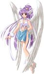  angel choker long_hair navel ponytail purple_hair red_eyes sandal sandals thigh-highs thighhighs wings 