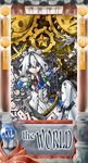  alternate_costume blue_eyes braid fright_(hazelnut_cafe) hairband izayoi_sakuya knife short_hair silver_hair solo tarot the_world_(tarot_card) touhou tray twin_braids 