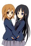  akiyama_mio bad_id bad_pixiv_id bangs black_hair blue_eyes blunt_bangs brown_eyes brown_hair hime_cut hirasawa_yui k-on! kuroi_hitsuji long_hair multiple_girls school_uniform short_hair symmetry 