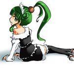  acme_iku artist_request green_hair lowres maid maidloid ponytail smile solo tattoo thighhighs vocaloid 