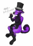  anthro beverage canine dog english_text eyewear fur hat male mammal monocle purple_fur solo spamcat text top_hat wine 