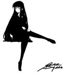  blending crossed_legs eu03 female_protagonist_(houkago_play) greyscale hand_on_own_knee houkago_play invisible_chair long_hair looking_at_viewer monochrome pantyhose school_uniform signature simple_background sitting solo very_long_hair white_background 