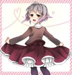  blush bow hair_ornament hairclip heart idolmaster idolmaster_cinderella_girls koshimizu_sachiko long_sleeves merue open_mouth pantyhose school_uniform short_hair silver_hair skirt solo yellow_eyes 