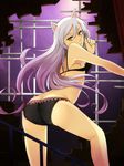  animal_ears black_hanekawa cat_ears hanekawa_tsubasa herr_meer highres long_hair monogatari_(series) panties solo underwear white_hair yellow_eyes 