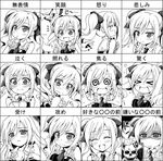  &gt;_&lt; @_@ belt blush bone breasts chart cleavage closed_eyes collarbone crying drill_hair expressions face facial_hair goatee greyscale hand_up happy idolmaster idolmaster_cinderella_girls kanzaki_ranko medium_breasts monochrome multiple_views necktie open_mouth pencil pout producer_(idolmaster) sad short_hair skull sleeveless tears translated twintails uraichishi wavy_mouth 