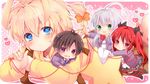  2girls :&lt; ahoge annoyed antenna_hair bag blonde_hair blue_eyes blush bow braid brown_hair chibi cthugha_(nyaruko-san) fang green_eyes hair_bow haiyore!_nyaruko-san hastur_(nyaruko-san) hood hoodie long_hair multiple_boys multiple_girls nyarlathotep_(nyaruko-san) open_mouth ponytail purple_eyes red_eyes red_hair red_string school_uniform shorts silver_hair single_braid skirt sleeves_past_wrists smile star string touya_(angelically) trap yasaka_mahiro 