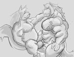  anthro balls canine chubby duo fox gay greyscale hair male mammal monochrome moobs muscles naiwi nipples nude penis precum sex skunk terrywolf23 white wolf 