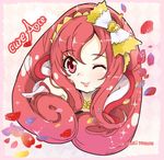  ;) bad_id bad_pixiv_id bow character_name copyright_name cure_ace dokidoki!_precure face hair_bow heart lipstick long_hair madoka_aguri magical_girl makeup one_eye_closed petals precure red_eyes red_hair smile solo yukinami_(paru26i) 
