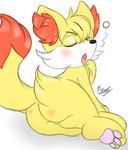  blush bunearyk butt canine fennec fennekin feral fox fur looking_at_viewer mammal nintendo one_eye_closed open_mouth plain_background pok&#233;mon pok&eacute;mon red_eyes solo tongue video_games white_background yawn yellow_fur 