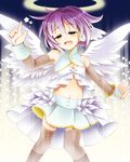  angel_wings bad_id bad_pixiv_id blush breasts cleavage halo highres idolmaster idolmaster_cinderella_girls koshimizu_sachiko merue navel open_mouth pink_hair short_hair skirt small_breasts smile solo star wings yellow_eyes 