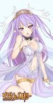  blush bracelet breasts center_opening cleavage copyright_name dungeon_&amp;_valkyrie highres jewelry kagerou_(shadowmage) large_breasts long_hair looking_at_viewer navel open_mouth pointy_ears purple_eyes purple_hair shiny shiny_skin simple_background siren_(dungeon_&amp;_valkyrie) solo thigh_strap very_long_hair white_background 
