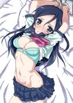  :o aragaki_ayase bdsm black_hair blue_eyes blush bondage bound bra breasts cleavage cuffs handcuffs hirose_(mokiki) long_hair looking_at_viewer lying medium_breasts navel ore_no_imouto_ga_konna_ni_kawaii_wake_ga_nai school_uniform serafuku shiny shiny_skin shirt_lift underwear 