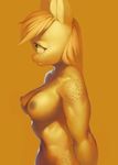  anthrofied applejack_(mlp) aruurara breasts equine female friendship_is_magic green_eyes horse inverted_nipples mammal my_little_pony nipples nude pony side_boob solo 