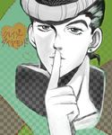  earrings finger_to_mouth higashikata_jousuke jewelry jojo_no_kimyou_na_bouken jom2 male_focus pompadour solo 